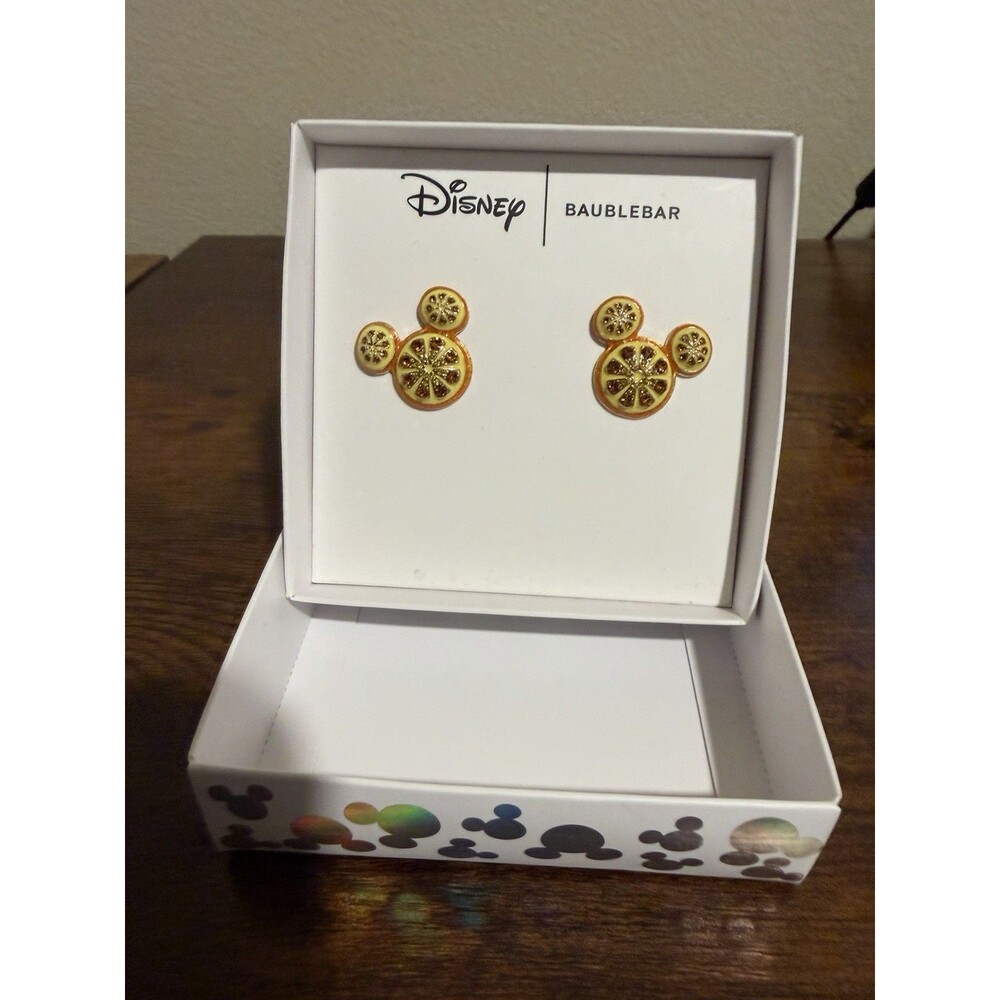 Disney x BaubleBar Mickey Mouse Citrus Orange Slice Stud Earrings NIB